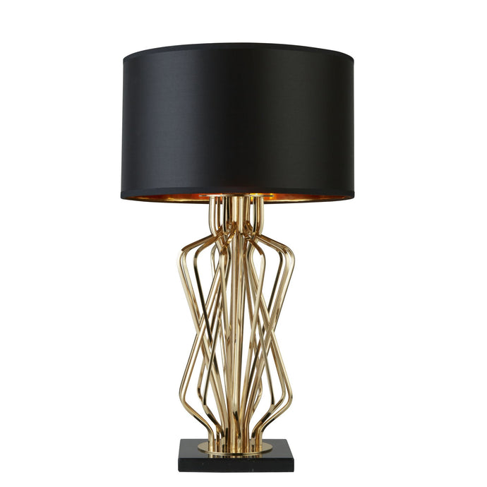 Searchlight 4110GO Ethan Table Lamp With Marble Base, Gold With Black Drum Shade, Gold Interior - 31141