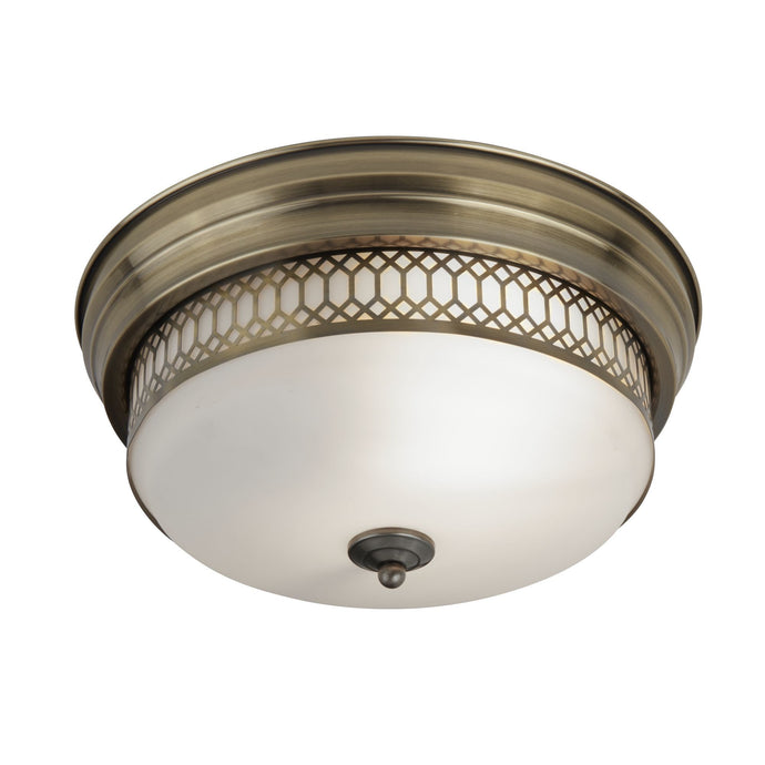 Searchlight 4132-2AB Edinburgh 2Lt Flush - Antique Brass With Opal Glass. IP44 - 26681