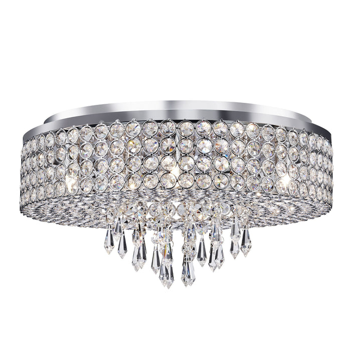 Searchlight 4139-9CC Orion - 9Lt Ceiling Flush, Chrome With Clear Crystal Glass Button Inserts & Drops - 31150