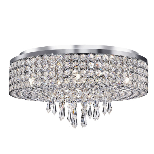 Searchlight 4139-9CC Orion - 9Lt Ceiling Flush, Chrome With Clear Crystal Glass Button Inserts & Drops - 31150