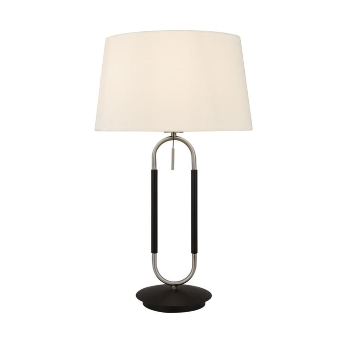 Searchlight 41431SS Jazz  1Lt Table Lamp, Satin Silver And Black, White Velvet Shade. Pull Switch - 31152