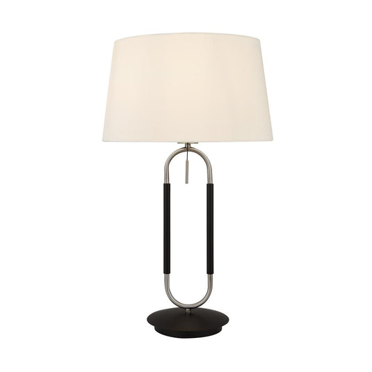 Searchlight 41431SS Jazz  1Lt Table Lamp, Satin Silver And Black, White Velvet Shade. Pull Switch - 31152
