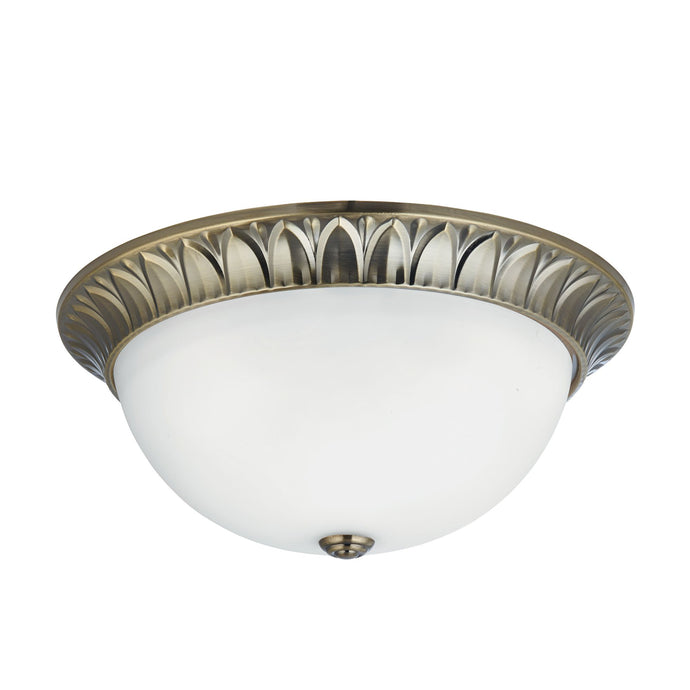 Searchlight 4149-38AB Naples  - 3Lt Flush, Antique Brass, Ridge Detailed Trim With Frosted Glass Shade Dia 38Cm - 31156