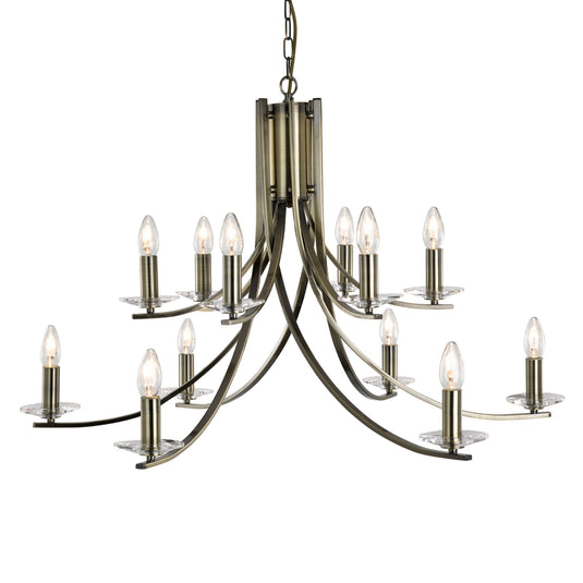 Searchlight 41612-12AB Ascona - 12Lt Ceiling, Antique Brass Twist Frame With Clear Glass Sconces - 31157