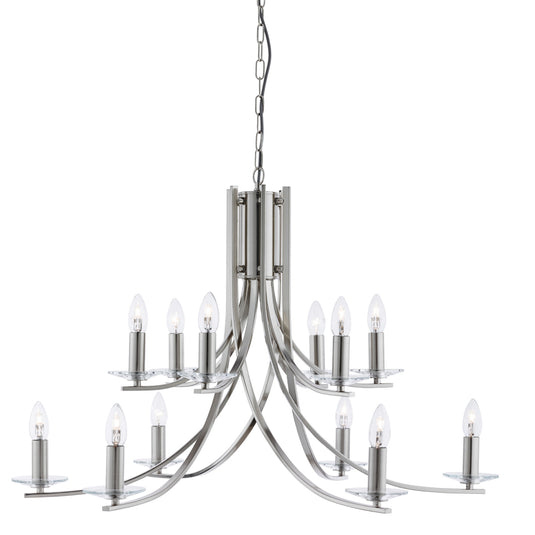 Searchlight 41612-12SS Ascona - 12Lt Ceiling, Satin Silver Twist Frame, Clear Glass Sconces - 31159