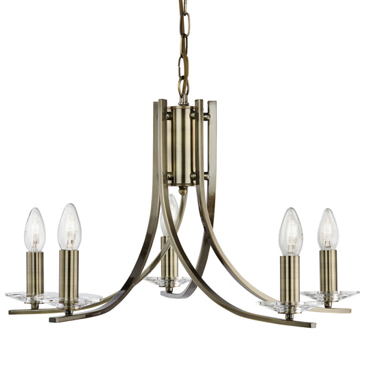 Searchlight 4165-5AB Ascona - 5Lt Ceiling, Antique Brass Twist Frame With Clear Glass Sconces - 31161