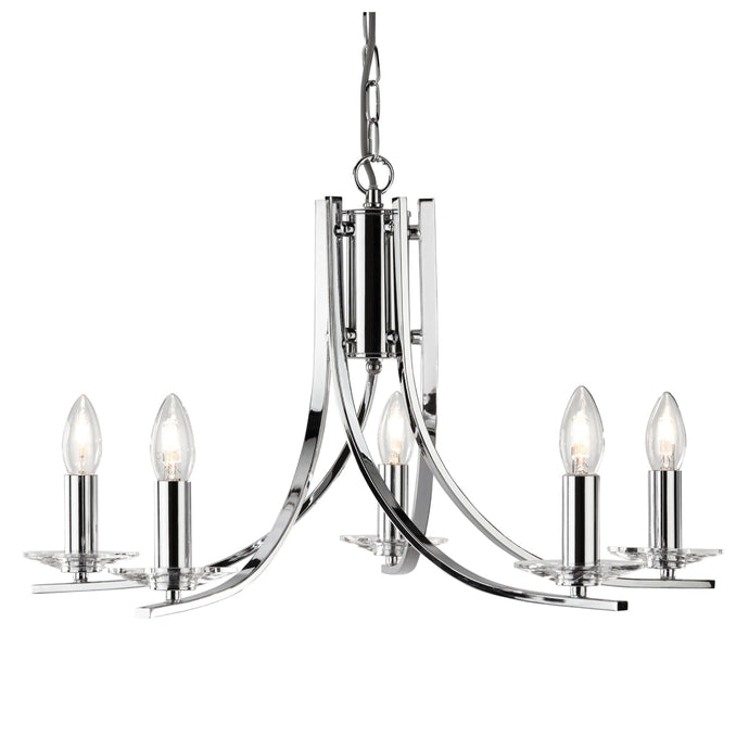 Searchlight 4165-5CC Ascona - 5Lt Ceiling, Chrome Twist Frame With Clear Glass Sconces - 18956