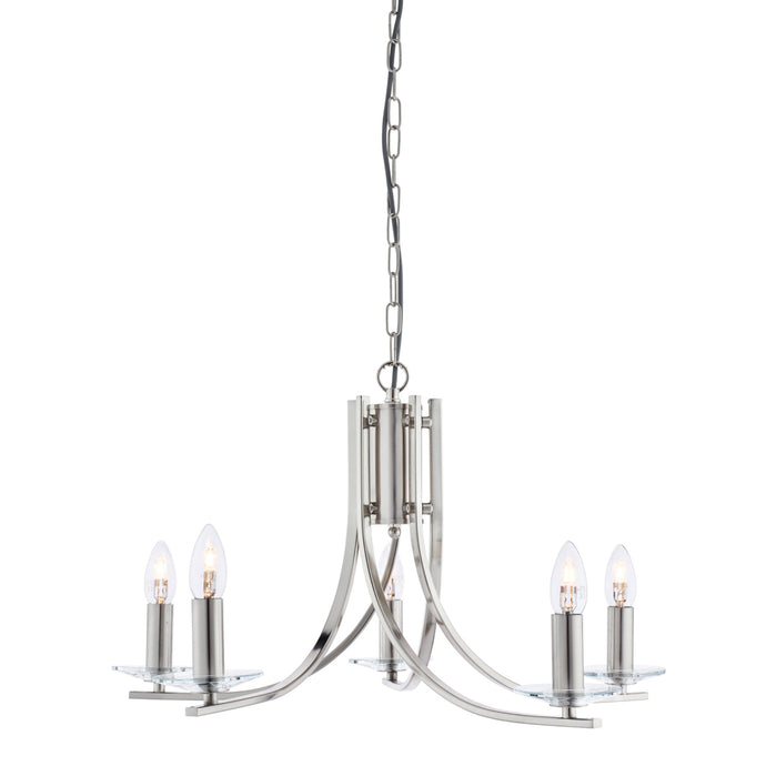 Searchlight 4165-5SS Ascona - 5Lt Ceiling, Satin Silver Twist Frame, Clear Glass Sconces - 19854
