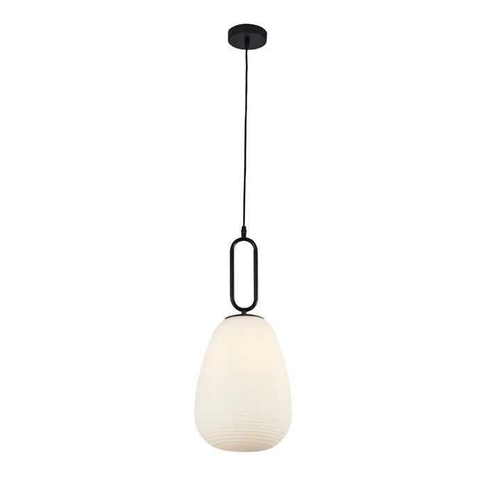 Searchlight 43581-1BK Elixir 1Lt Ribbed Glass Pendant, Opal Glass, Black - 31173
