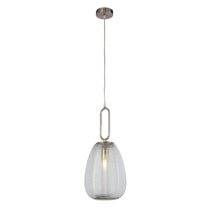 Searchlight 43581-1SN Elixir 1Lt Ribbed Glass Pendant, Clear Glass, Satin Nickel - 31174