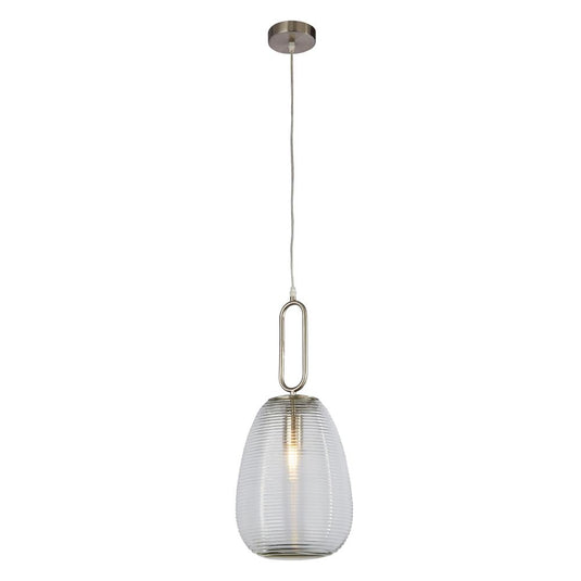 Searchlight 43581-1SN Elixir 1Lt Ribbed Glass Pendant, Clear Glass, Satin Nickel - 31174