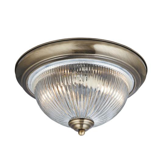 Searchlight 4370 American Diner - 2Lt IP44 Ceiling Flush, Antique Brass, Acid Glass - 1670