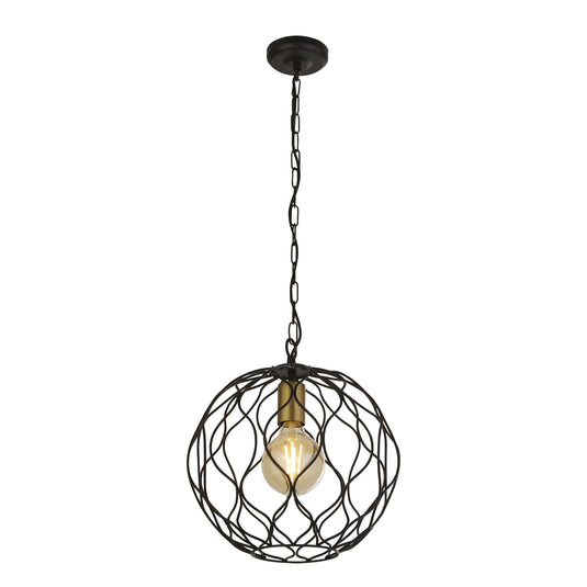 Searchlight 4511-1BK Finesse 1Lt Round Pendant With Wavey Bar Detail - Black With Gold Lampholder - 31183