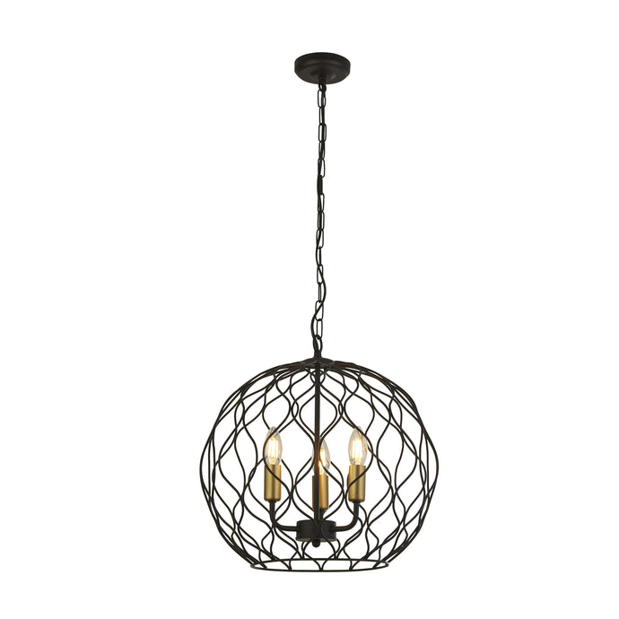 Searchlight 4513-3BK Finesse 3Lt Round Pendant With Wavey Bar Detail - Black With Gold Lampholders - 31185