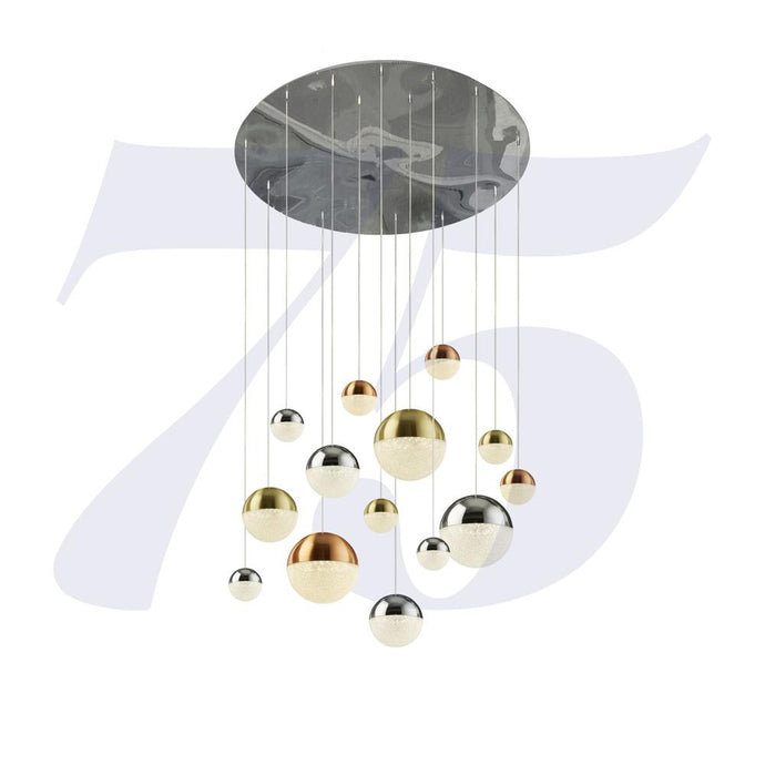Searchlight 4514-14 Planets 14Lt Pendant - Chrome Finish With Copper, Chrome, Satin Brass Caps & Crystal Sand - 31186
