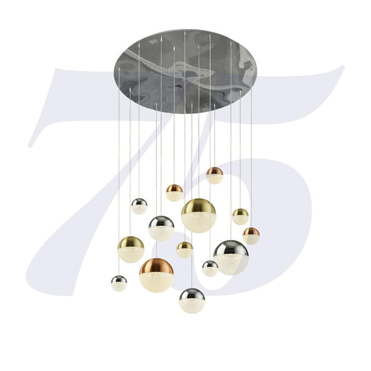 Searchlight 4514-14 Planets 14Lt Pendant - Chrome Finish With Copper, Chrome, Satin Brass Caps & Crystal Sand - 31186