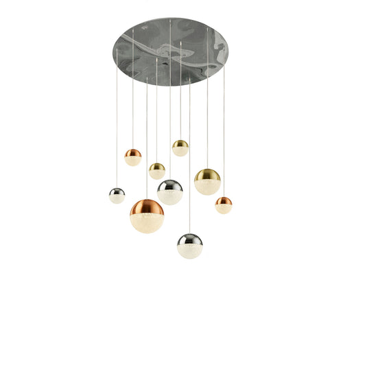 Searchlight 4519-9 Planets 9Lt Pendant - Chrome Finish With Copper, Chrome, Satin Brass Caps & Crystal Sand - 25761