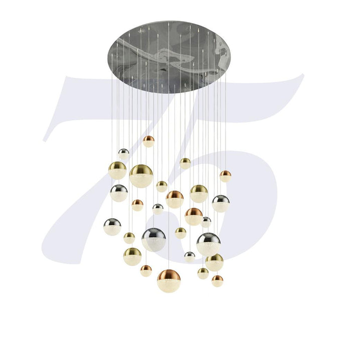 Searchlight 4527-27 Planets 27Lt Pendant - Chrome Finish With Copper, Chrome, Satin Brass Caps & Crystal Sand - 29959