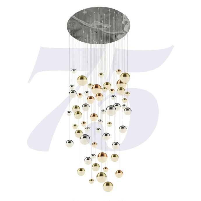 Searchlight 4555-55 Planets 55Lt Pendant - Chrome Finish With Copper, Chrome, Satin Brass Caps & Crystal Sand - 31194