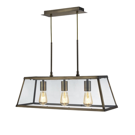 Searchlight 4613-3AB Voyager 3Lt Lantern Bar, Antique Brass, Glass - 31196
