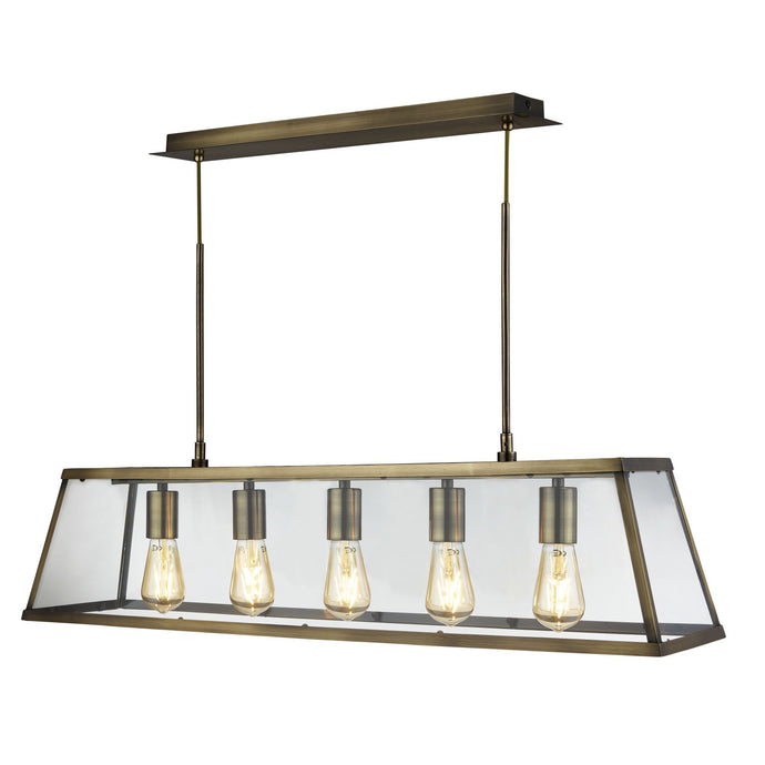Searchlight 4614-5AB Voyager 5Lt Lantern Bar, Antique Brass, Glass - 28604