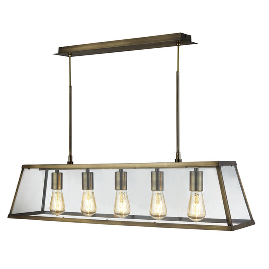 Searchlight 4614-5AB Voyager 5Lt Lantern Bar, Antique Brass, Glass - 28604