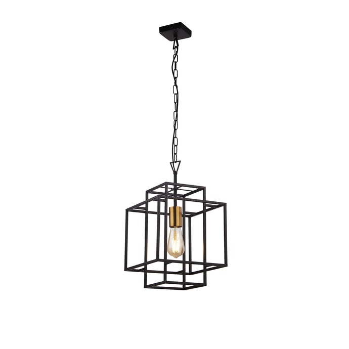 Searchlight 4631BK Crate 1Lt Black Frame Pendant With Bronze Lampholder - 31199