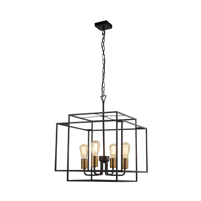 Searchlight 4634BK Crate 4Lt Black Frame Pendant With Bronze Lampholders - 31201
