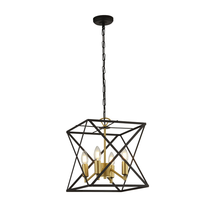 Searchlight 4784-4BK Hexa 4Lt Black Frame Pendant With Gold Inner Detail - 31210