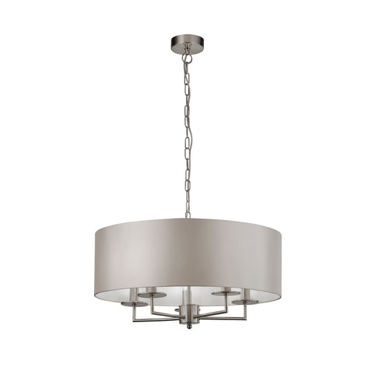 Searchlight 4785-5SS Knightsbridge 5Lt Satin Silver Pendant With Silver Faux Silk Shade - 25435
