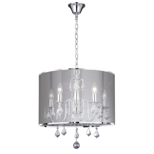 Searchlight 4805-5CC Venetian - 5Lt Ceiling, Chrome, Clear Crystal Glass, Silver Shade - 14830