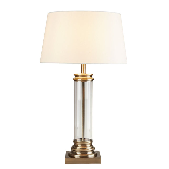 Searchlight 5141AB Pedestal Table Lamp - Glass Column & Antique Brass Base, Cream Shade - 24056