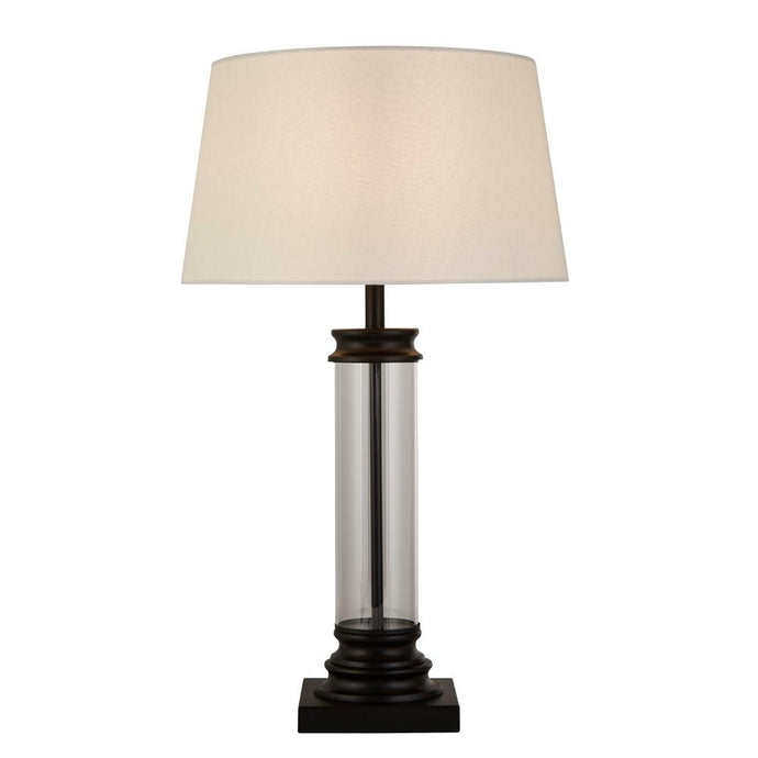 Searchlight 5141BK Pedestal Table Lamp - Glass Column & Black With White Shade - 31237