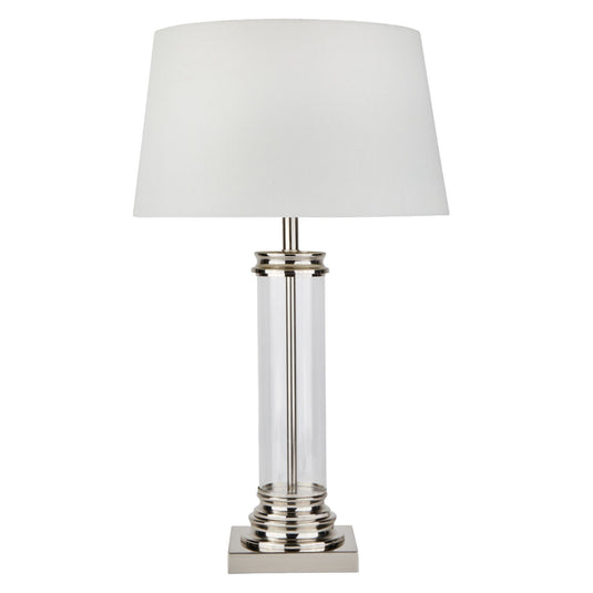 Searchlight 5141SS Pedestal Table Lamp - Glass Column & Satin Silver Base, Cream Shade - 23552