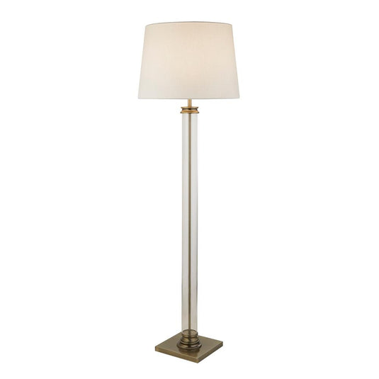Searchlight 5142AB Pedestal Floor Lamp - Glass Column & Antique Brass Base, Cream Shade - 31238
