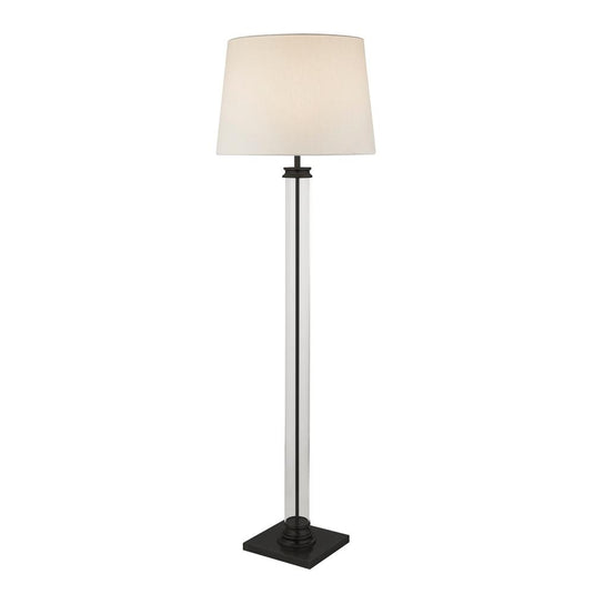 Searchlight 5142BK Pedestal Floor Lamp - Glass Column & Black Base, White Shade - 31239