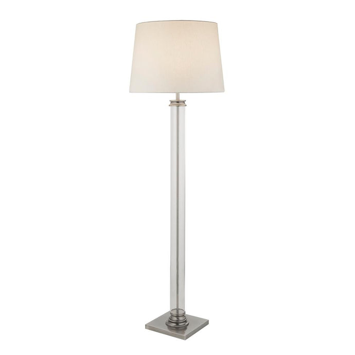 Searchlight 5142SS Pedestal Floor Lamp - Glass Column & Satin Silver Base, Cream Shade - 31240