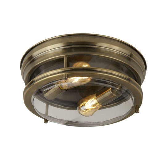 Searchlight 5182AB Glasgow 2Lt Flush Antique Brass/Clear Glass IP44 - 31242