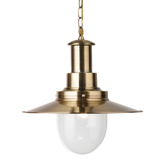 Searchlight 5301AB Fisherman Ii Pendant - 1Lt Large Pendant, Antique Brass With Seeded Glass - 17464