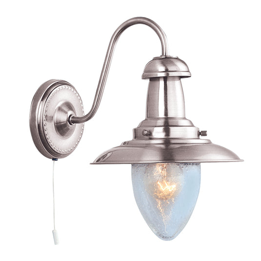 Searchlight 5331-1SS Fisherman Satin Silver Wall Light With Seeded Glass - 18330