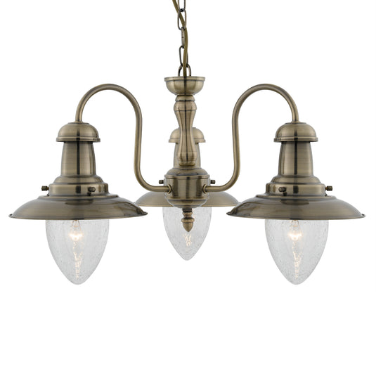 Searchlight 5333-3AB Fisherman - 3Lt Ceiling, Antique Brass With Seeded Glass Shades - 17103