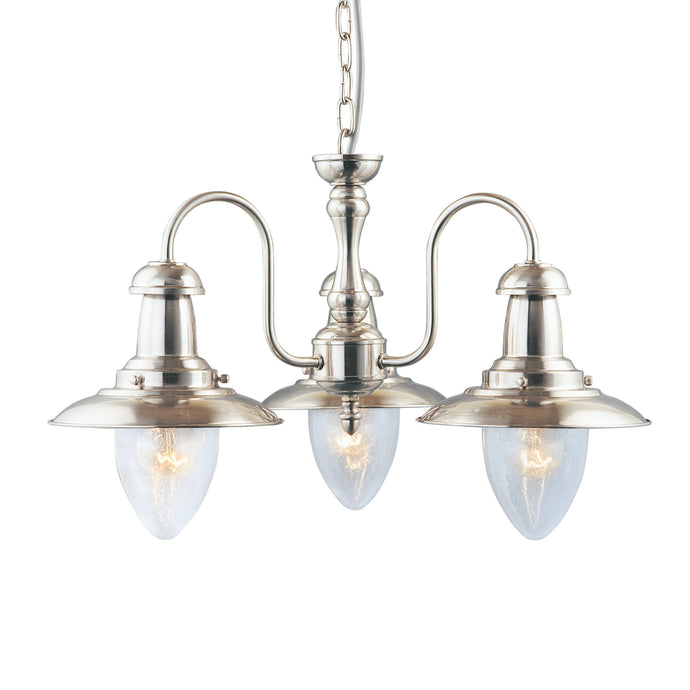 Searchlight 5333-3SS Fisherman - 3Lt Ceiling, Satin Silver With Seeded Glass Shades - 16598