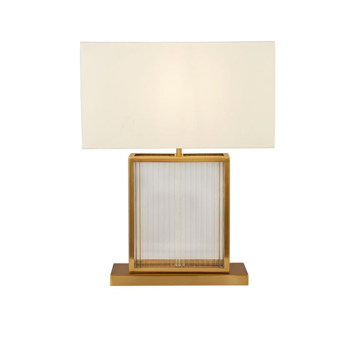 Searchlight 54210SB Clarendon 1Lt Table Lamp, Tempered Glass, Velvet Off White Shade. Satin Brass - 31256