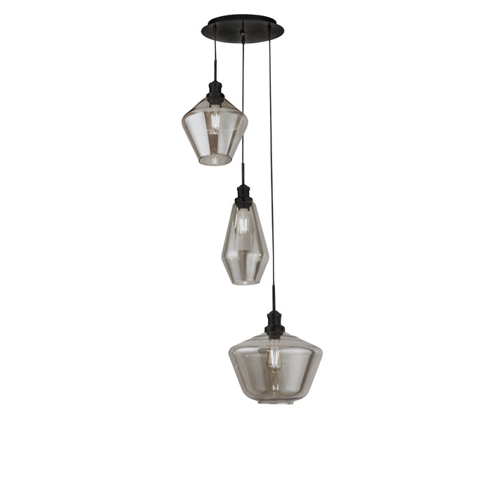 Searchlight 5423-3BK Mia 3Lt Multi Drop Pendant With 3 Styles Of Smoked Glass - 31257