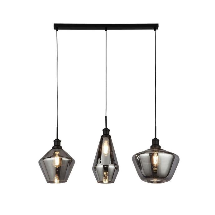 Searchlight 5424-3BK Mia 3Lt Bar Pendant With 3 Styles Of Smoked Glass - 31259