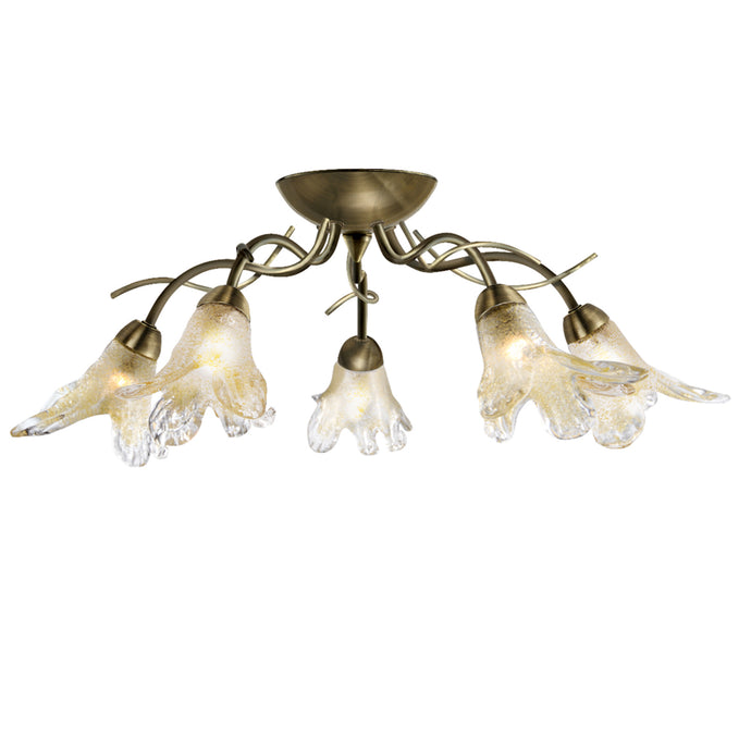Searchlight 5495-5AB Lily 5Lt AB Semiflush  Ftg - Cw Amber Petal Gls - 11787