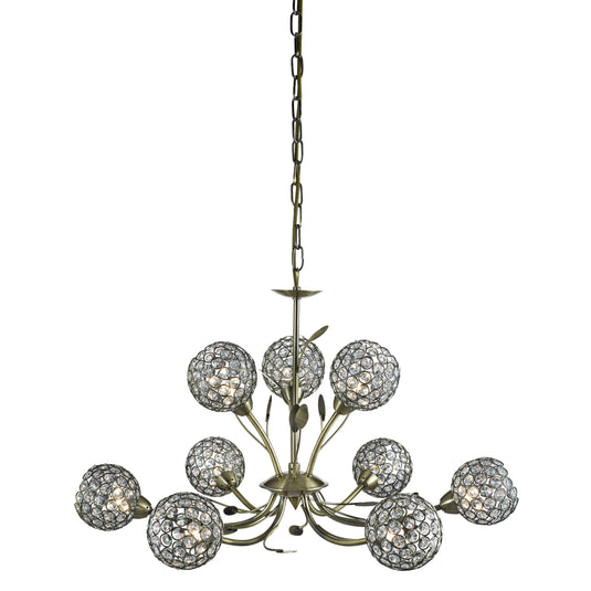 Searchlight 5579-9AB Bellis Ii - 9Lt Ceiling, Antique Brass, Clear Glass Deco Shade - 31275