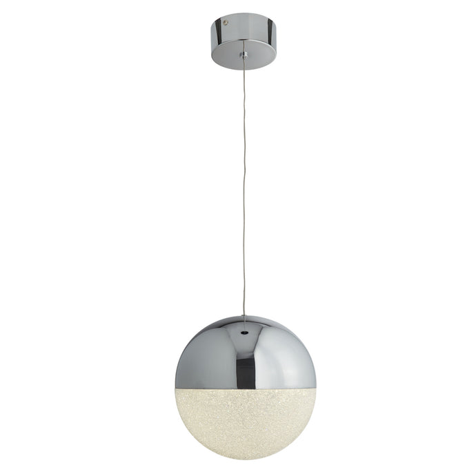 Searchlight 5841CC Marbles 1Lt LED Globe Pendant, Crushed Ice Effect Shade, Chrome - 22694