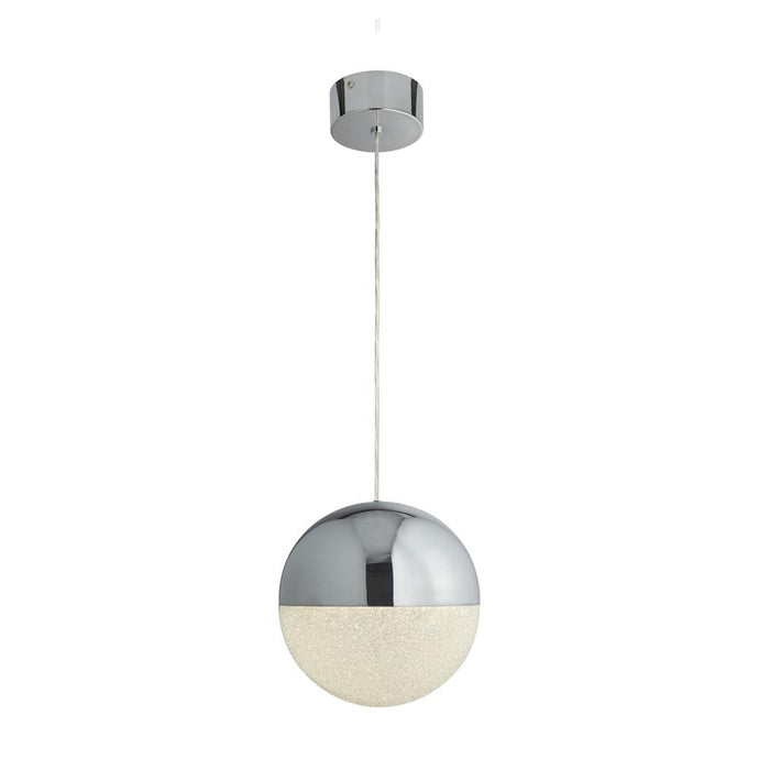 Searchlight 5881CC Marbles 1Lt LED Globe Pendant, Crushed Ice Effect Shade, Chrome, 25Cm - 24681