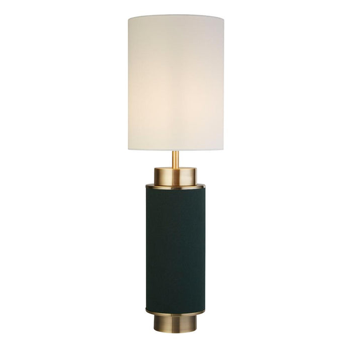 Searchlight 59041AB Flask 1Lt Table Lamp, Dark Green Linen With Antique Brass And White Shade - 31310